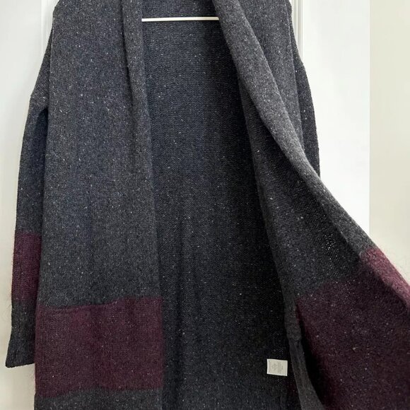 VINCE Wool Cashmere Blend Open Front Long Cardigan in Gray Burgundy Size XS - Picture 3 of 9